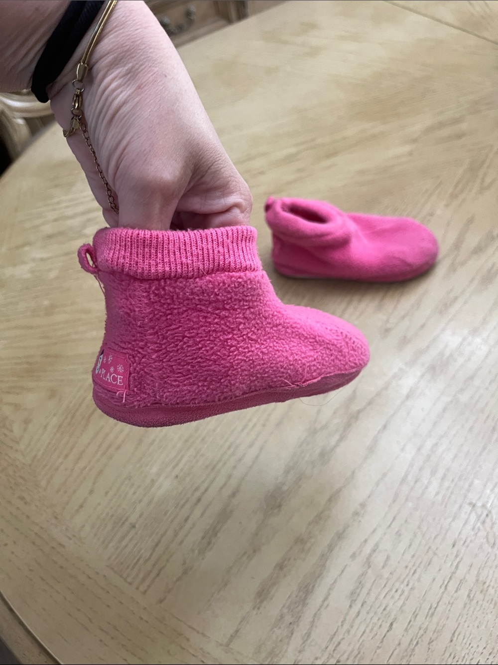 The Children's Place Hot Pink Terry Baby Booties with Snowman Accent